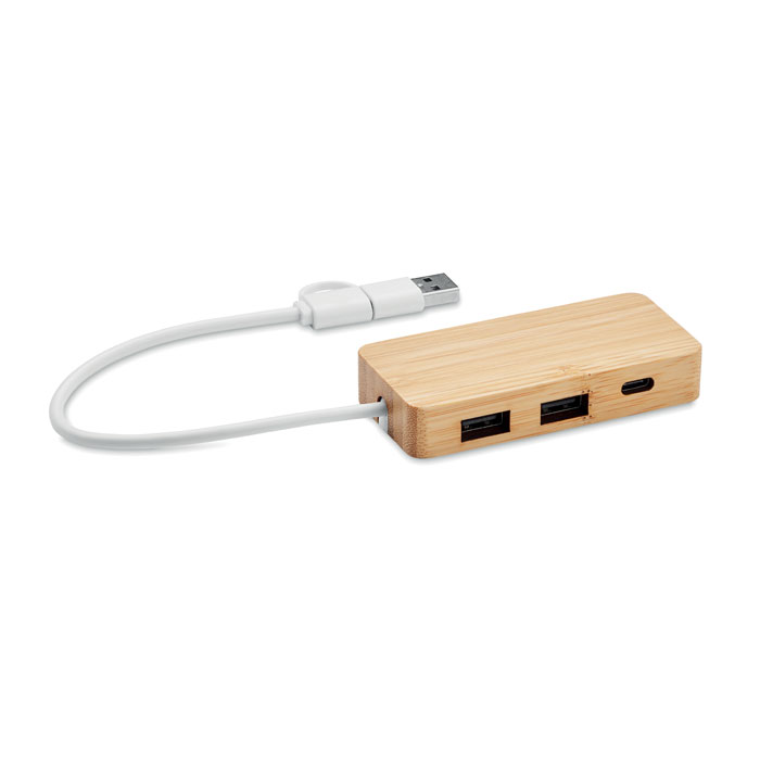 Hub USB cu 3 porturi din bambus HUBBAM