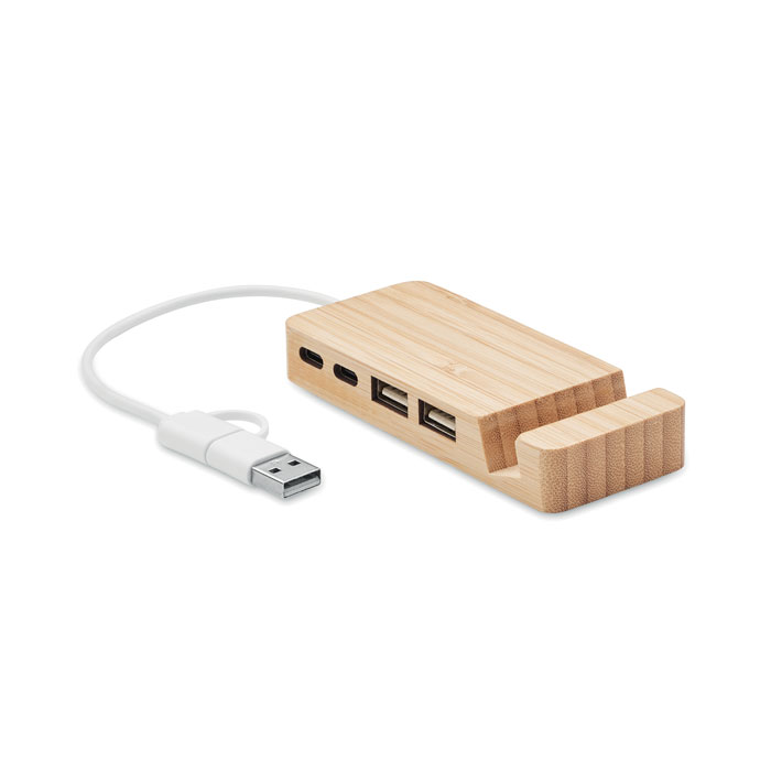 Hub USB din bambus cu 4 porturi HUBSTAND