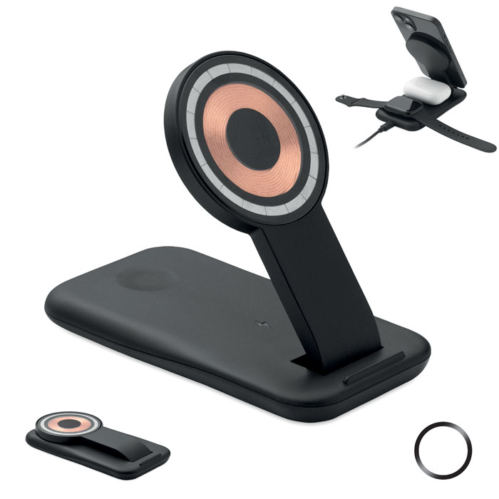 Încărcător wireless 3 în 1 15W PENDOLESS Negru
