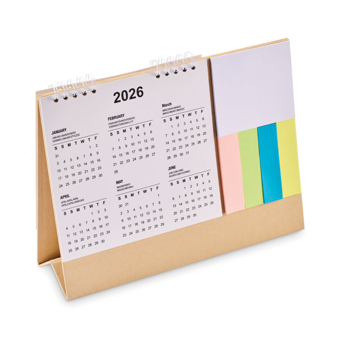 Calendar de birou cu memopad CALENDOO Bej