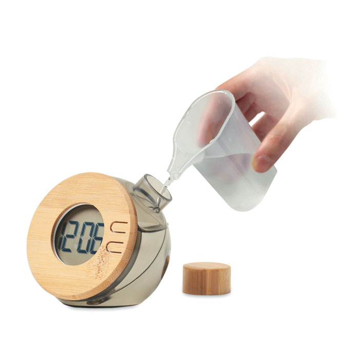 Ceas alimentat cu apă, bambus DROPPY LUX Gri Transparent