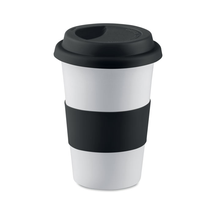 Cană ceramică cu capac, manșon TRIBECA Negru