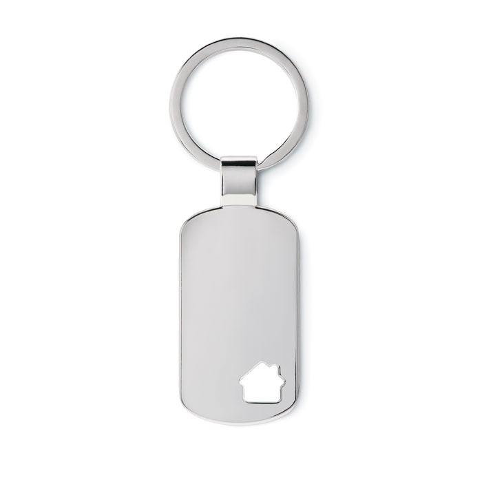 Breloc metalic cu motiv casă HOUSE KEY Argint Mat
