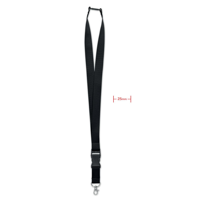 Lanyard, cârlig metalic 25mm. WIDE LANY Negru